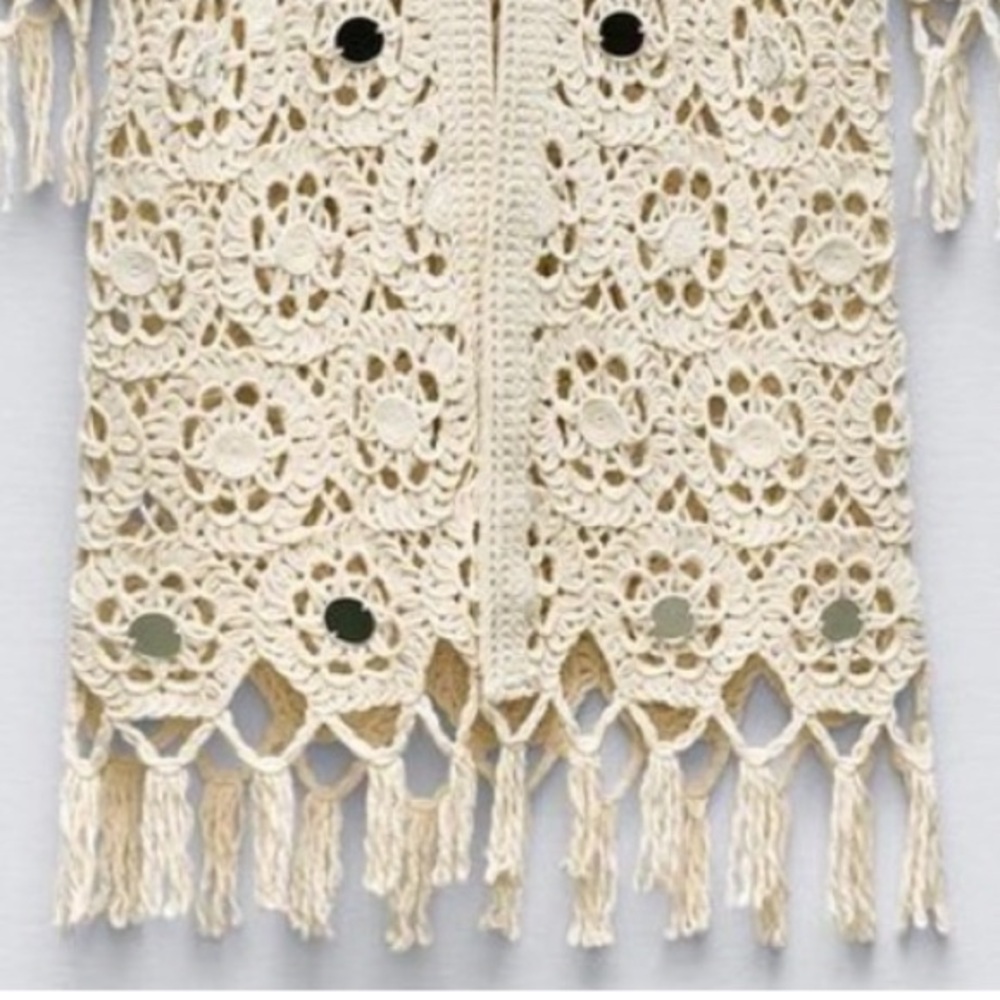 ZARA FRINGE CROCHET CARDIGAN - Picture 12 of 13